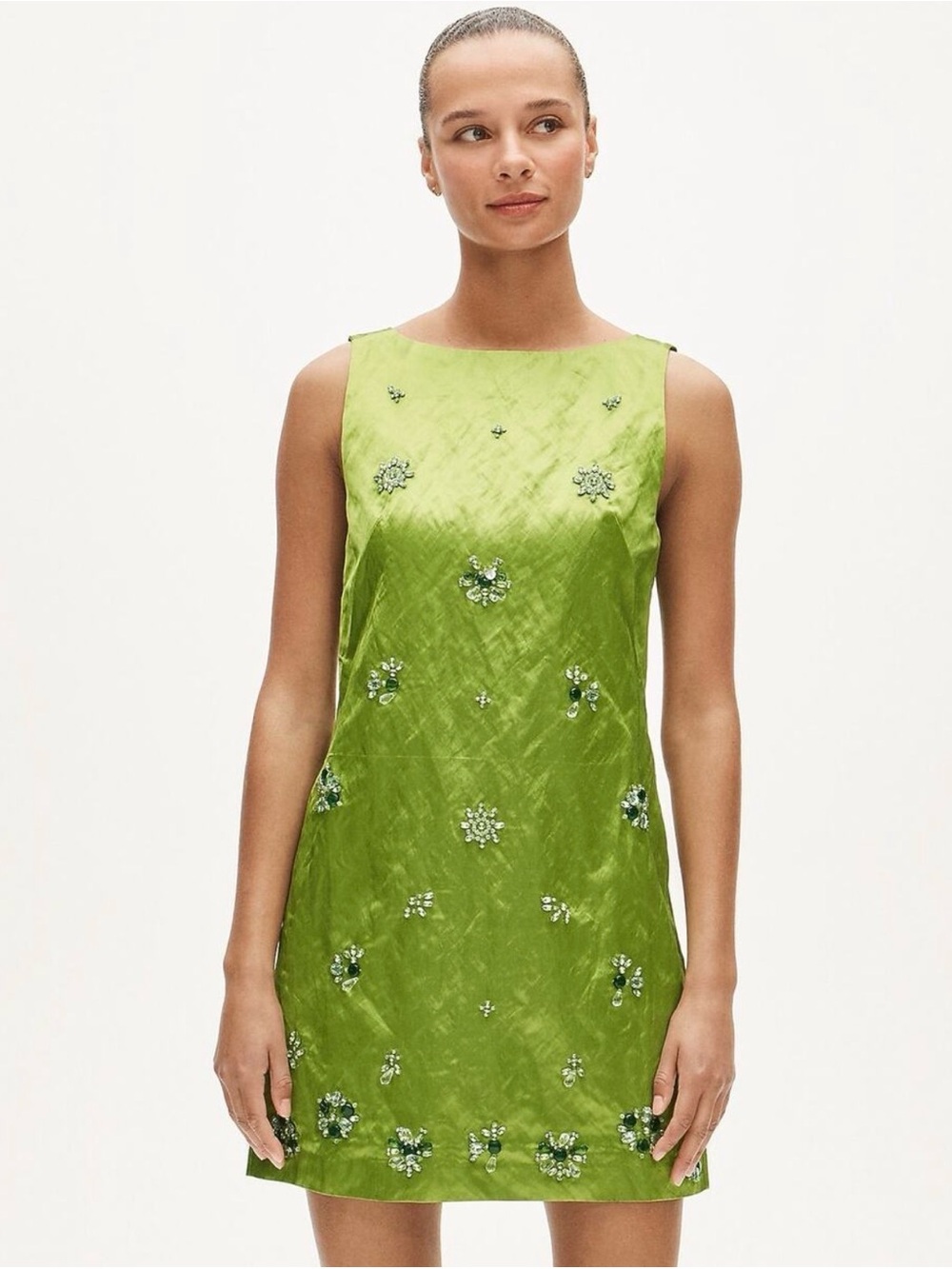 J. Crew Lime Green Beaded Sleeveless Shift Dress